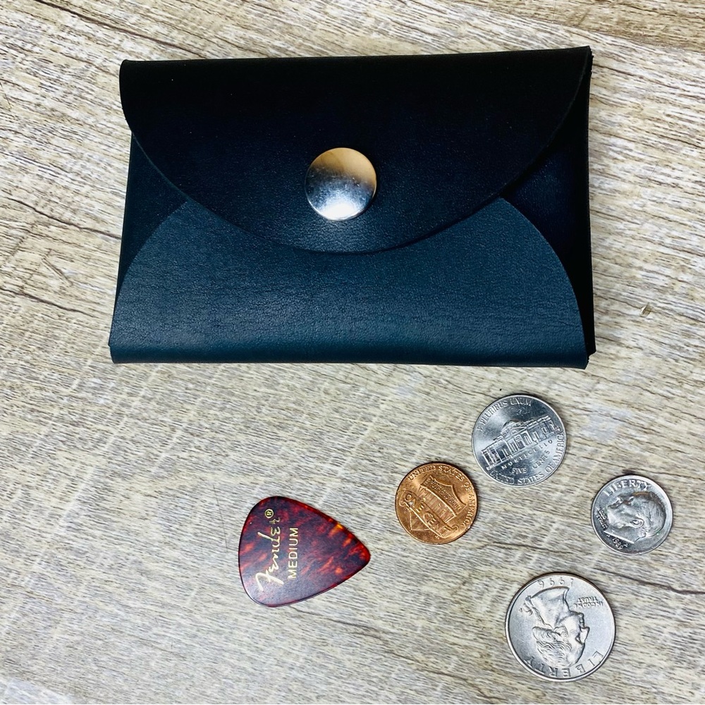 Leather Pouch, Business Card Holder, Rectangular Coin Pouch. Black